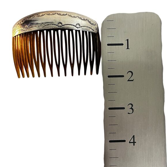 Vintage Navajo Sterling Silver Hair Combs Pair Hand Stamped Artisan Signed LP - Picture 12 of 13